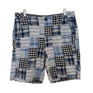 L.L Bean Favorite Fit Madras Plaid Patchwork Chino Short Blue Womens Size 12